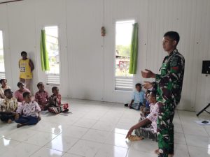 Bina Mental Dan Rohani, Satgas Yonif 641/Bru Gelar Kegiatan Agama Bersama Anak-Anak Gereja Distrik Muaranawa