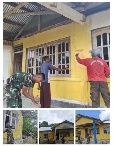 WARGA DESA HAUMENIANA APRESIASI KARYA BAKTI SATGAS PAMTAS RI-RDTL DALAM PENGECATAN KANTOR DESA