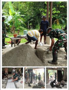 Satgas Yonif 642/Kps Laksanakan Karya Bakti Bersama Masyarakat
