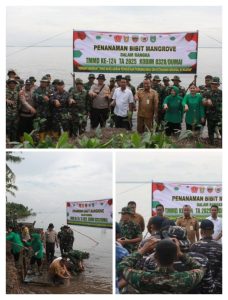 Ratusan Pohon Mangrove Hijaukan Pantai Purnama dalam Semangat TMMD ke-124 Kodim 0320/Dumai