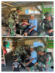 Door to Door Laksanakan Yankes Bersama Pos Tomage Satgas Yonif 642/Kps