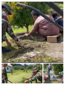 Satgas Yonif 642/Kps Bersama Warga Laksanakan Karya Bakti Bersihkan Lingkungan Sekitar Gereja