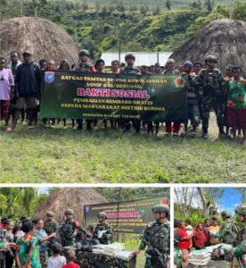 Satgas Yonif 641/Bru Laksanakan Bhakti Sosial Dengan Bagikan Sembako di Kampung Polimo