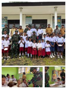 Satgas Yonif 642/Kps Bagikan Makanan Bergizi di SD dan SMP Naikere