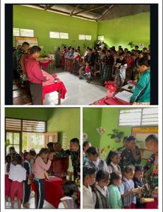 Satgas Pamtas RI-RDTL Sektor Barat Yonarhanud 15/DBY Pembagian Rapor SDK Nilulat dan Pemberian Hadiah Bersama Pos Nilulat