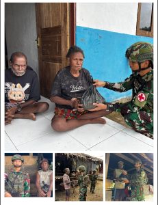 Hangatkan Senyuman, Satgas Yonif 642/Kps Laksanakan Kegiatan Berbagi Sembako