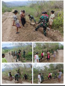 Satgas Pamtas RI-RDTL Sektor Barat Gelar Karya Bakti Pembuatan Saluran Air
