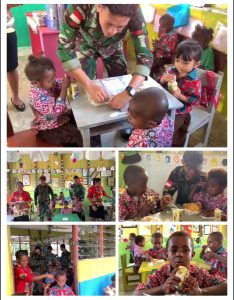 Keceriaan di Ujung Negeri, Satgas Yonif 642/Kps Laksanakan MBG