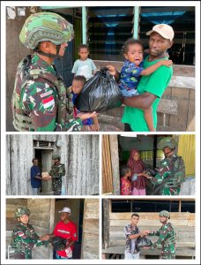 Satgas Yonif 642/Kapuas Pos Kamundan Berbagi Sembako untuk Warga dan Anak-anak Papua