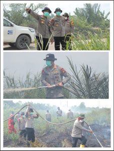 Dir Polair Bersama Dansat Brimob Polda Riau dan Kapolres Rohil Pimpin Aksi Pemadaman dan Pendinginan Karhutla di Kecamatan Kubu*