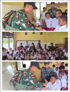 Peduli Anak-Anak Pedalaman Papua, Satgas Yonif 642/Kps Bagikan Seragam Sekolah di SD Inpres 119 Tahota