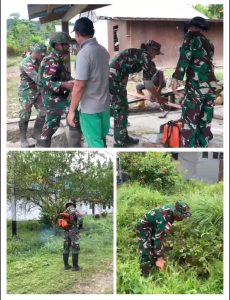 Semangat Gotong Royong, Pos Naikere Satgas Yonif 642/Kps Laksanakan Karya Bakti di Kampung Naikere