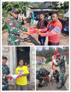Masyarakat Desa Manusasi Sambut Kemerdekaan dengan Pemasangan Bendera Bersama Satgas Pamtas