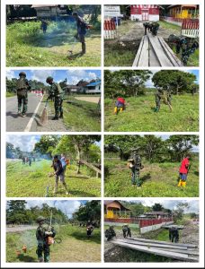 Karya Bhakti Satgas Yonif 521/DY Wujudkan Lingkungan Bersih dan Rapih, Melalui Pos Muaranawa Gelar Bersama Warga Kampung Muaranawa*