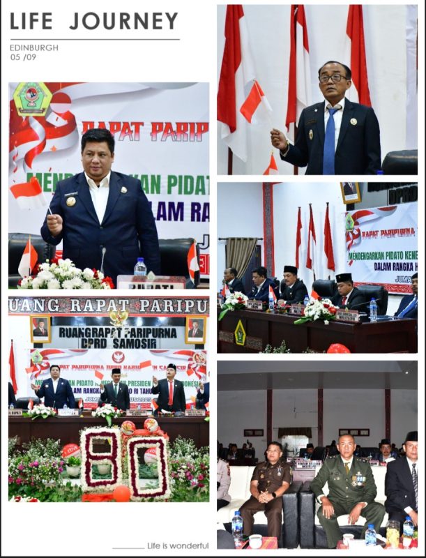 HUT RI KE-80, BUPATI SAMOSIR BERSAMA DPRD DENGARKAN PIDATO KENEGARAAN PRESIDEN RI TAHUN 2025
