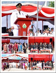 BUPATI SAMOSIR JADI IRUP SAAT UPACARA HUT RI KE-80, BENDERA MERAH PUTIH SUKSES BERKIBAR