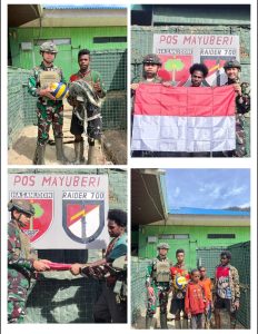 Satgas Yonif 700/WYC Kobarkan Semangat Pemuda Mayuberi Lewat Bendera dan Olahraga