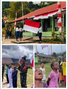 Pos Satgas Yonif 763/SBA di Distrik Bamusbama Gelar Upacara HUT RI Ke-80 dan Pawai Bendera serta Perlombaan Rakyat