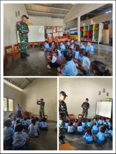 Satgas Pamtas RI-RDTL Yonarhanud 15/DBY Ajarkan Anak Paud Pola Hidup Sehat dan Bersih