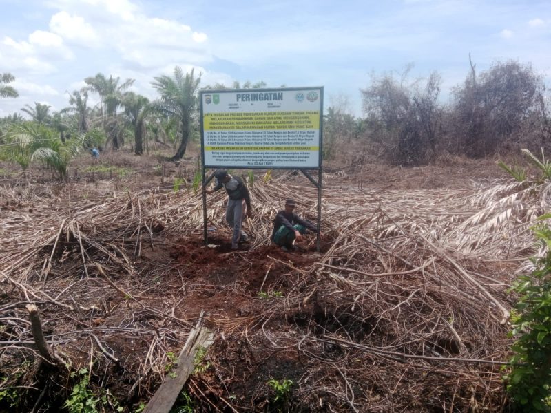 Polsek Bangko Polres Rohil Laksanakan Pemasangan Plang Larangan di Lahan Bekas Kebakaran Hutan dan Lahan
