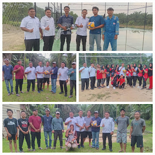 4 Bola Voli, 2 Jaring/Net, dan 4 Bola Kaki di sumbangkan pemerintah Desa Pematang Obo