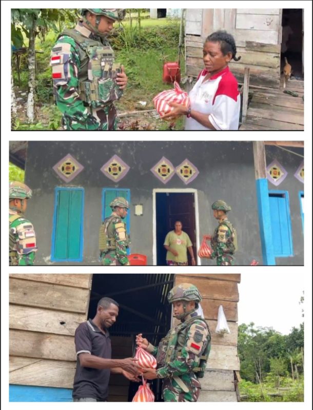 Satgas Pamtas Yonif 763/SBA Pos Joshiro Gelar Pembagian Sembako Kepada Masyarakat Kampung Hamaran